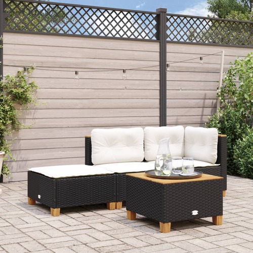 Garden Stool with Cushion Black 63.5x56x32 cm Poly Rattan