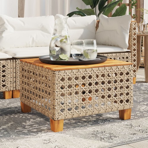 Garden Table Beige 55x55x36 cm Poly Rattan Acacia Wood