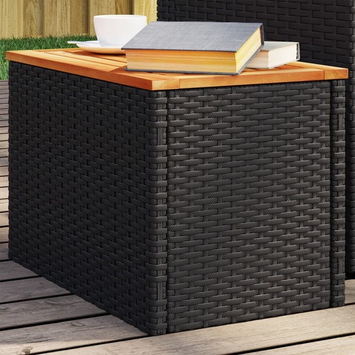 Garden Side Tables 2 pcs Black 55x34x37cm Poly Rattan Solid Wood