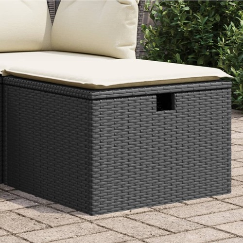 Garden Stool with Cushion Black 55x55x37 cm Poly Rattan