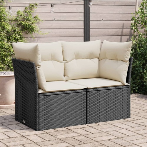 Garden Sofa with Cushions 2-Seater Black Poly Rattan