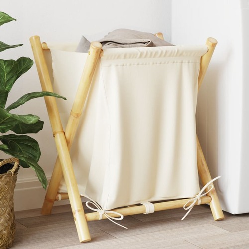 Laundry Basket Cream White 45x55x63.5 cm Bamboo