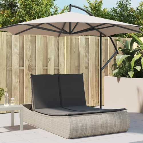 Double Sun Lounger with Cushions Light Grey Poly Rattan