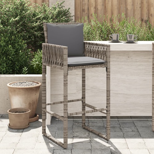 Garden Bar Stools with Cushions 2 pcs Grey Poly Rattan