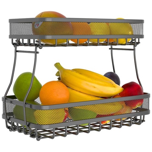 GOMINIMO Detachable 2 Tier Rectangle Wire Countertop Fruit Basket Bowl (Black) GO-FB-102-JTM