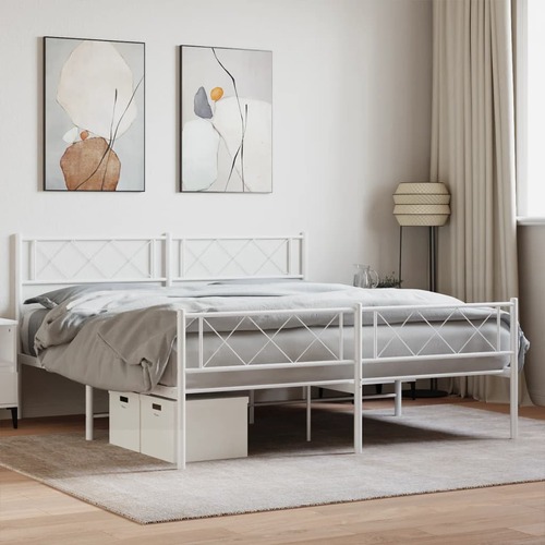 Metal Bed Frame without Mattress with Footboard White 150x200 cm