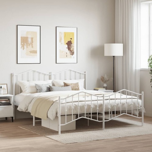 Metal Bed Frame without Mattress with Footboard White 183x203 cm King