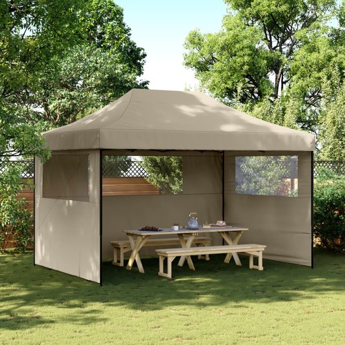 Foldable Party Tent Pop-Up with 3 Sidewalls Taupe