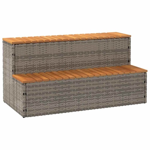 Hot Tub Step Grey 100x50x50.5 cm Poly Rattan and Solid Acacia