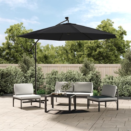 Cantilever Garden Parasol with LED Lights and Steel Pole 300 cm Black