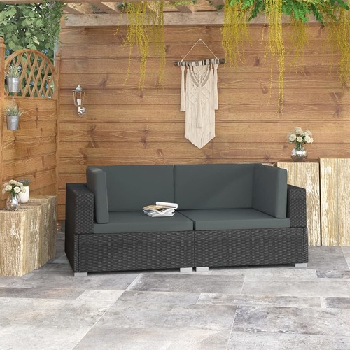 Sectional Corner Chairs 2 pcs with Cushions Poly Rattan Black