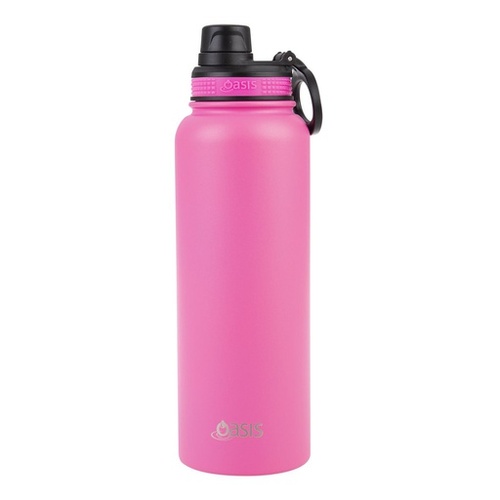 Oasis Stainless Steel Double Wall Insulated Sports Bottle with Screw Cap Neon Pink 1.1L Challenger