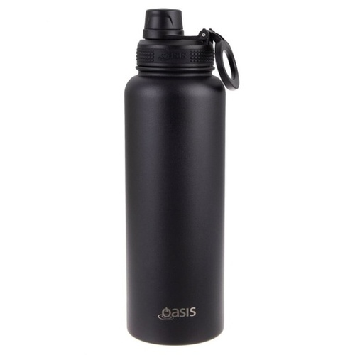 Oasis Stainless Steel Double Wall Insulated Sports Bottle with Screw Cap Black 1.1L Challenger