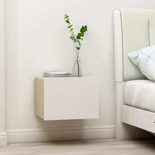 Bedside Cabinets 2 pcs White and Sonoma Oak 40x30x30 cm Engineered Wood