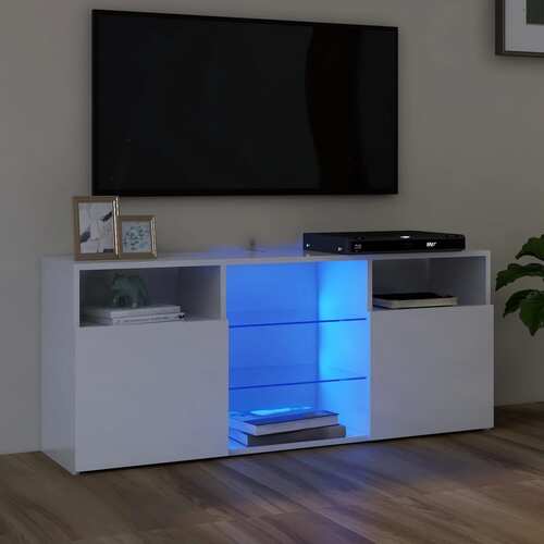 TV Cabinet with LED Lights High Gloss White 120x30x50 cm