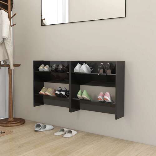 Wall Shoe Cabinets 2 pcs High Gloss Black 60x18x60 cm Engineered Wood