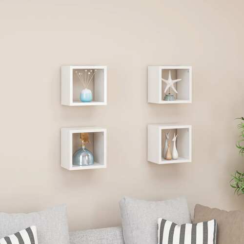 Wall Cube Shelves 4 pcs High Gloss White 22x15x22 cm