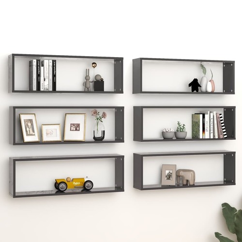 Wall Cube Shelves 6 pcs Grey 80x15x26.5 cm Engineered Wood