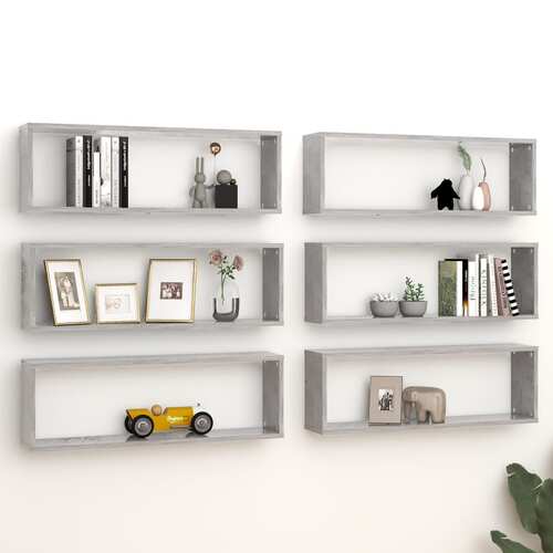 Wall Cube Shelves 6 pcs Concrete Grey 80x15x26.5 cm Engineered Wood