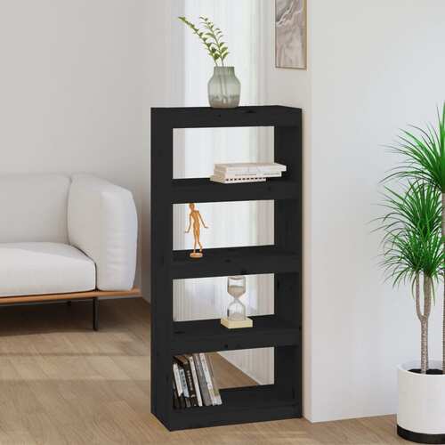 Book Cabinet/Room Divider Black 60x30x135.5 cm Solid Wood Pine