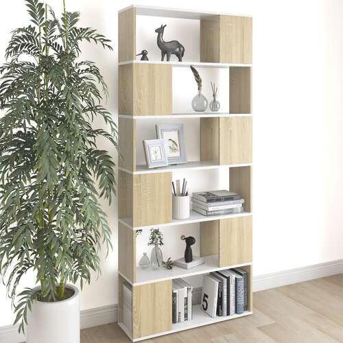 Book Cabinet Room Divider White and Sonoma Oak 80x24x186 cm Engineered Wood