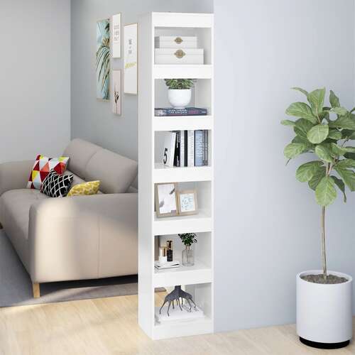 Book Cabinet/Room Divider High Gloss White 40x30x198 cm