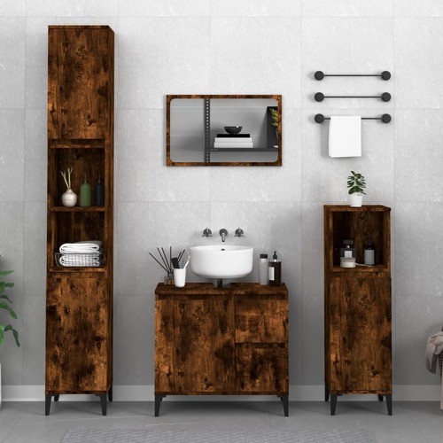 Bathroom Cabinet Smoked Oak 65x33x60 cm Engineered Wood