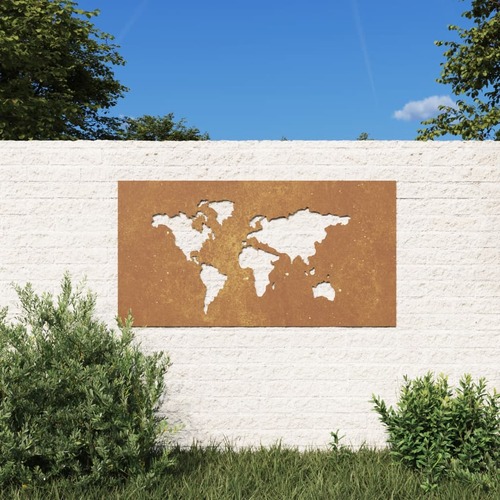 Garden Wall Decoration 105x55 cm Corten Steel World Map Design