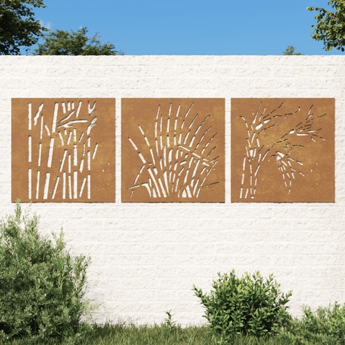 Garden Wall Decorations 3 pcs 55x55 cm Corten Steel Grass Design