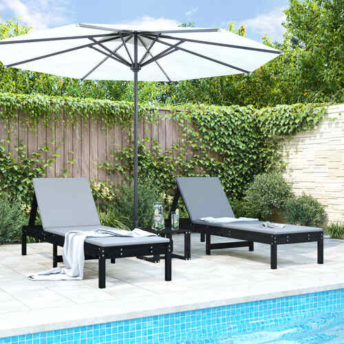 Sun Loungers 2 pcs Black 199.5x60x74 cm Solid Wood Pine