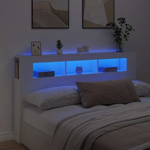 LED Headboard White 180 cm Engineered Wood