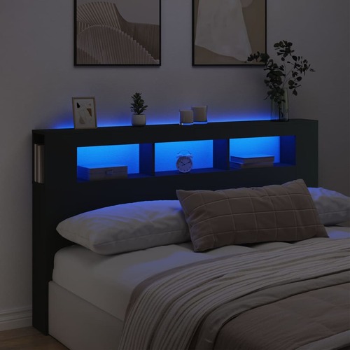 LED Headboard Black 180x18.5x103.5 cm Engineered Wood