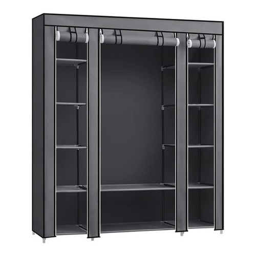 SONGMICS 150cm Portable Closet Wardrobe with Shelves and Cover Gray LSF03G