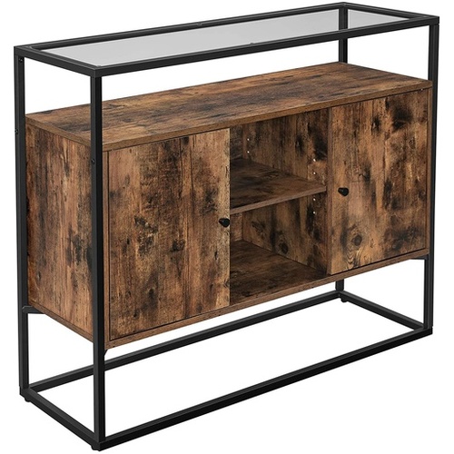 VASAGLE Sideboard with Glass Surface and Open Compartments