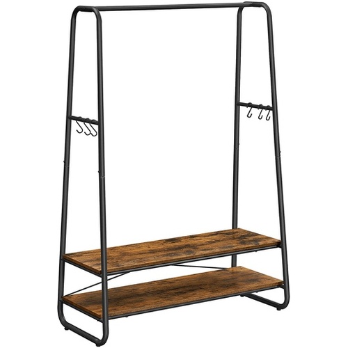 VASAGLE Clothes Rack with 2 Shelves Rustic Brown and Black