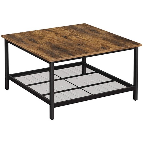 VASAGLE Coffee Table Square Cocktail with Dense Mesh Shelf Rustic Brown