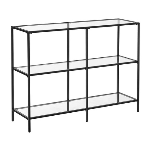 VASAGLE Storage Rack Console Sofa Table with 3 Shelves Steel Frame Tempered Glass Shelf Modern Style Black LGT027B01