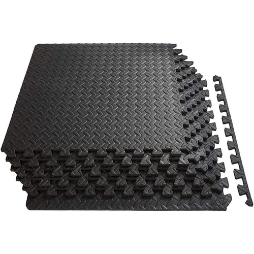 VERPEAK Puzzle Gym Mat EVA Interlocking Foam Tiles with Border (Black) VP-GMT-100-LMJ