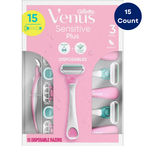 Gillette Venus Ladies Sensitive Skin Disposable Razors 15 Pack Women Shaver