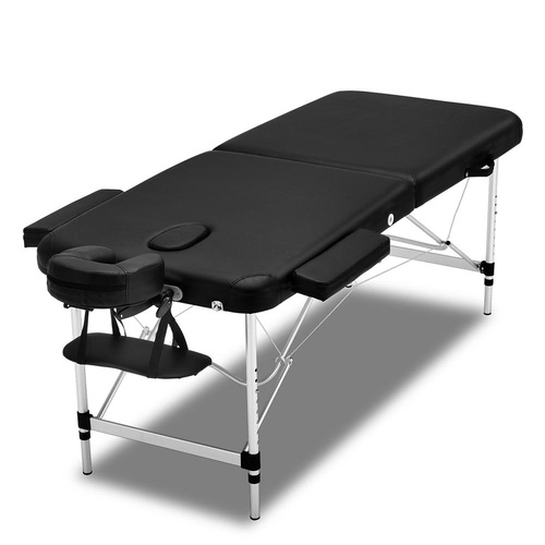 Zenses Massage Table 55cm Portable 2 Fold Aluminium Beauty Bed Black