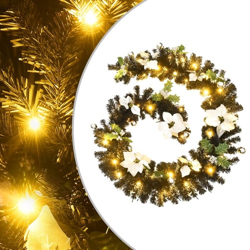 Christmas Garland with LED Lights Black 2.7 m PVC